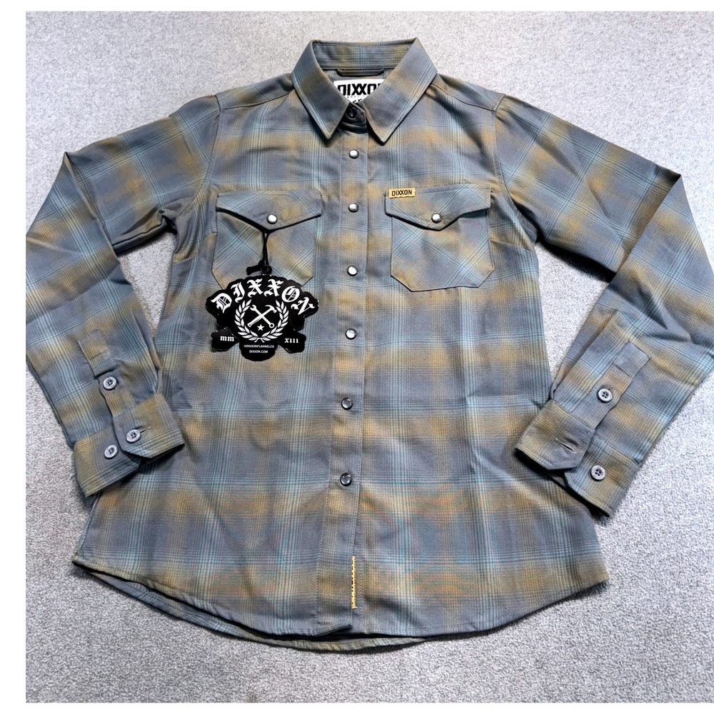 NWT Dixxon Generations Flannel Women S Gray Gold Plaid Snap Shirt D-Tech Western
